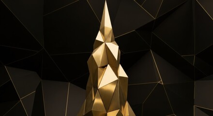 Obraz premium Polished Gold Geometric Sculpture Against Dark Abstract Background