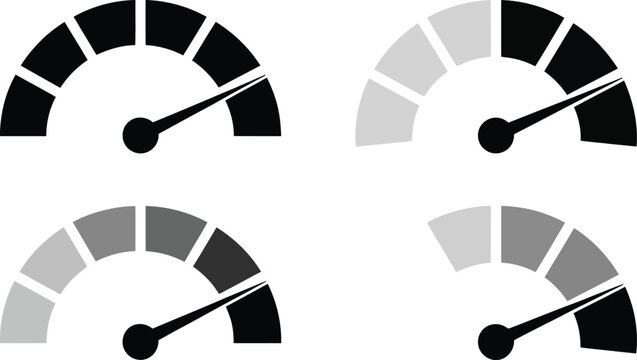 Performance speedometers showing various levels of progress for monitoring project status and efficiency in business operations