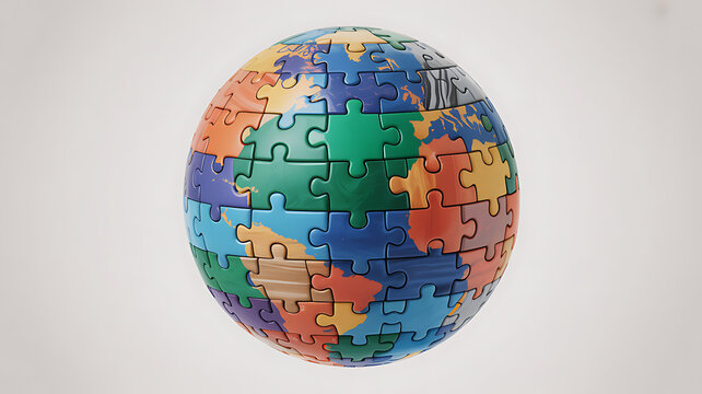 Colorful globe made of puzzle pieces symbolizing innovation and digital transformation