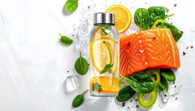 Healthy food composition with salmon citrus and olive oil
