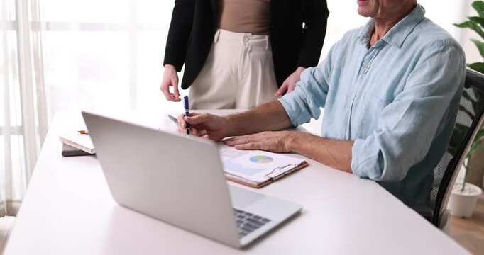 Analyze financial data and accounting record with calculator in meeting office, Accounting company charts and graphs banner, double exposure successful business finance and taxation planning concept.