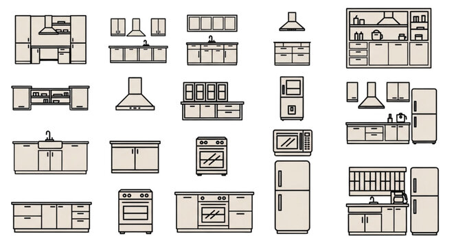 Kitchen Cabinet and Appliance Elevation CAD Blocks &ndash; Modular Counter Units and Storage Systems Collection