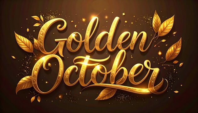 Golden october calligraphy a festive autumnal design with sparkling leaves