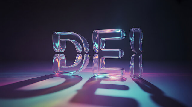 Glowing glass letters DEI symbolizing ecological sustainability and green energy