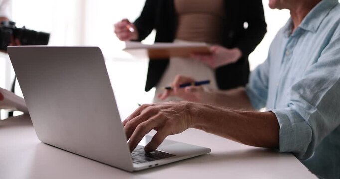 Analyze financial data and accounting record with calculator in meeting office, Accounting company charts and graphs banner, double exposure successful business finance and taxation planning concept.