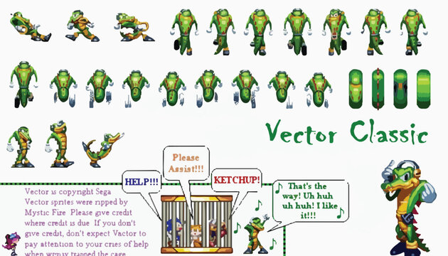 Retro crocodile character sprite sheet, pixel art reptile game assets, green alligator animation frames for 2D platformer development