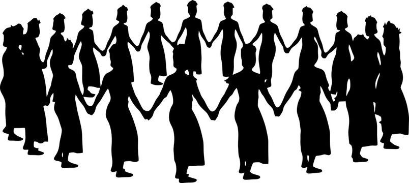 Silhouette of Tolaki Tribal Dancers Holding Hands