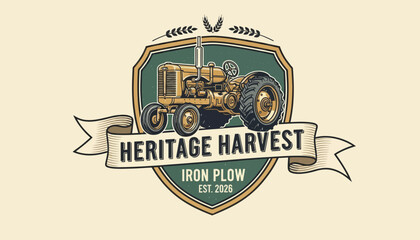 Obraz premium Heritage Harvest Iron Plow Emblem Logo.