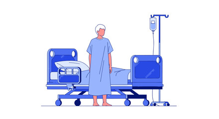 Fototapeta premium Hospital bed, medical equipment, patient care, healthcare vector, blue illustration, patient room, nursing, medical vector icons