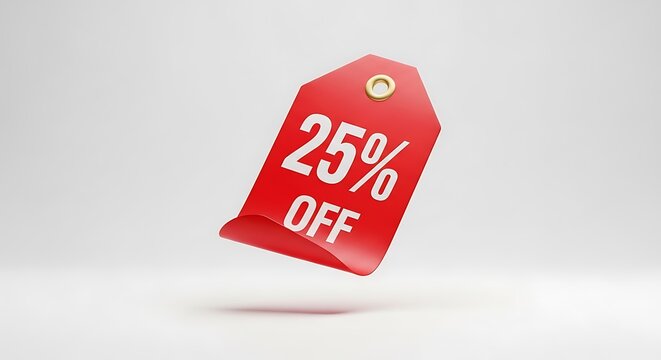 Red 25% Off Discount Tag, Sale Promotion, Shopping, Retail, Offer, Price Reduction