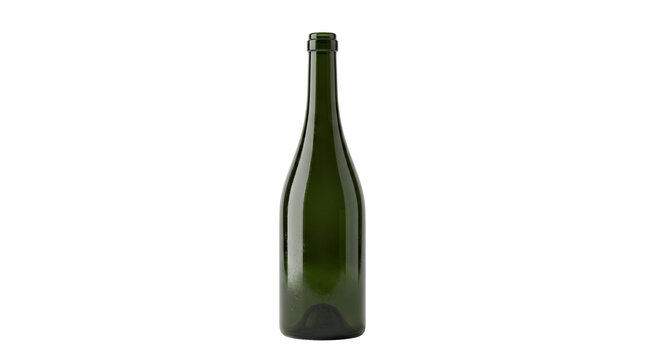 Empty green glass wine bottle standing upright
