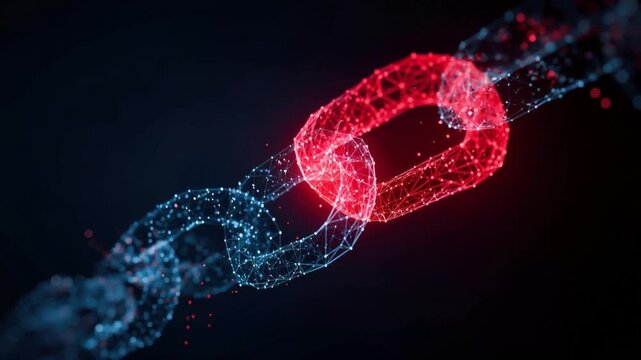 An eye-catching digital chain represents a vital connection with technological advancements. ..Created with Generative AI, not depicting real subjects.
