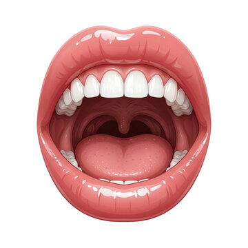 Open Mouth, Glossy Lips, Healthy White Teeth, Tongue, Uvula, Medical Illustration