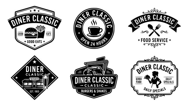 Set of vintage diner classic logo vector graphic emblems
