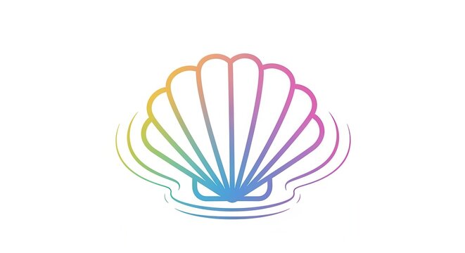 Rainbow Seashell Icon, Ocean Life Symbol, Tropical Beach Clam Illustration