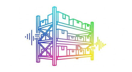 Naklejka premium Warehouse Inventory Management with Sound Waves and Data Visualization