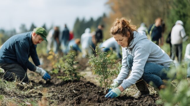 Volunteers Planting Trees in Park