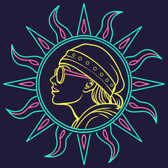 Obraz premium Stylish girl sun icon with shades and bandana hat.