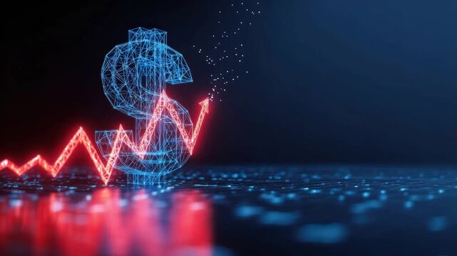Digital Dollar Symbol and Rising Graph: Representing the dynamic growth of financial markets. ..Created with Generative AI, not depicting real subjects.