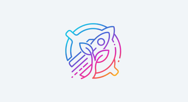 Modern gradient rocket and plant logo symbolizing sustainable growth and innovative startup launch