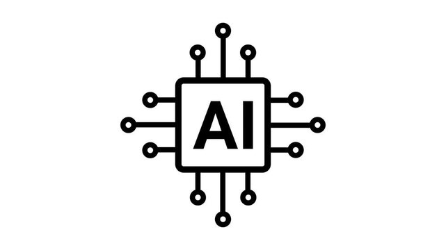 Artificial intelligence AI icon animation in simple logotype style on clean background, modern 4K motion design ideal for technology.