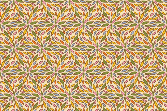 Hand-Drawn Organic Leaf Seamless Pattern in Retro Earth Tones