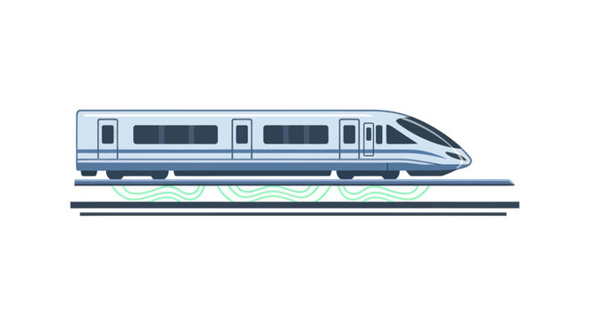Modern Maglev Train Floating Above Tracks with Green Energy Waves