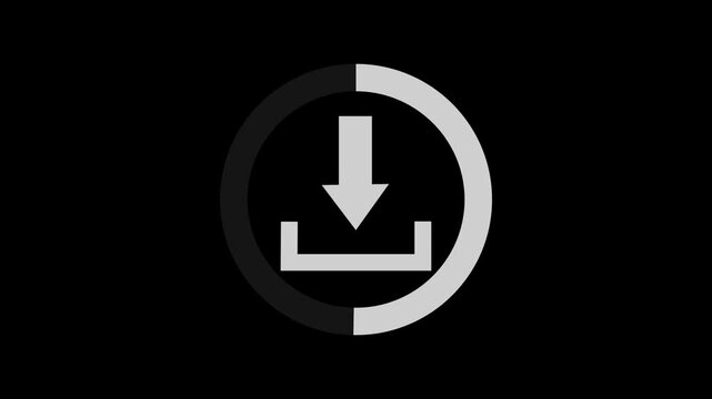 Download icon animation with arrow inside circle on black background, clean direction arrow button motion design.