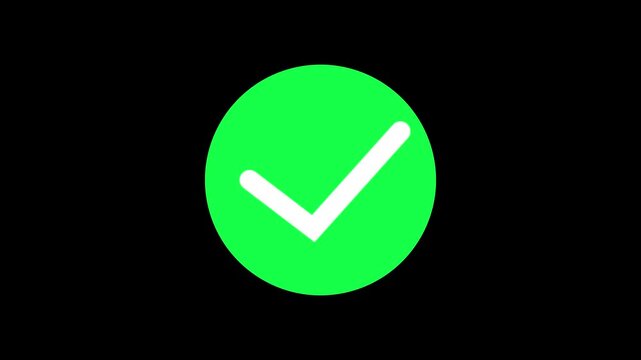 Animated white check mark icon reveal inside a green circle on white background. Clean tick, yes, OK approval symbol animation for UI, web, mobile, and motion graphics use.
