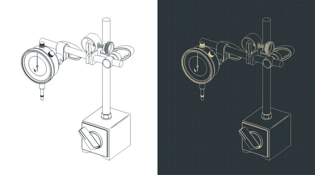 Dial test indicator with magnetic stand isometric blueprints
