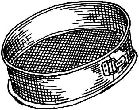 Vintage flour sifter front view hand drawn engraving kitchen tool illustration