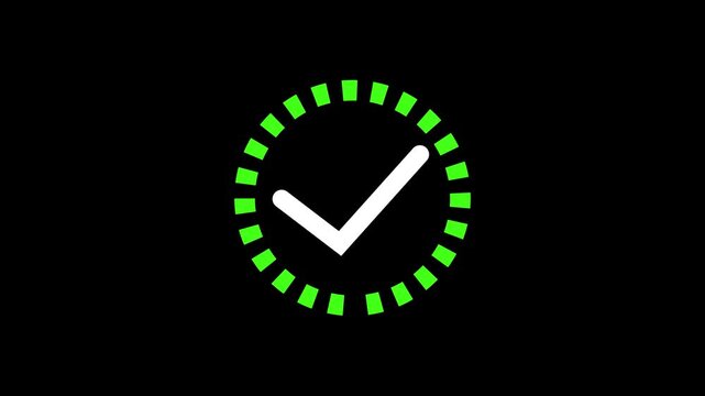Animated reveal of a white check mark icon inside a doth doth green circle on black background.