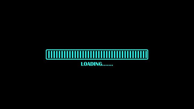 Animated loading bar growing from zero to hundred percent on black background. Bright progress indicator animation for download status, mobile apps, UI, and motion graphics use.