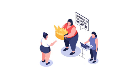 Fototapeta premium Isometric Illustration of People Interacting with a Golden Object.