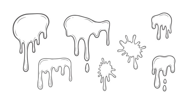 Hand drawn dripping liquid blobs and splatters in black outline