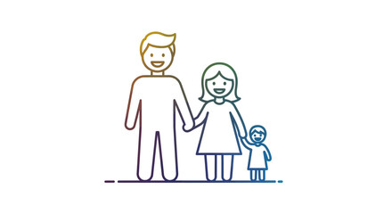 Fototapeta premium Vibrant gradient outline illustration of a happy family unit representing togetherness and love