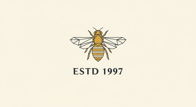 Geometric Bee Logo with ESTD 1997 Text | Minimalist Insect Emblem