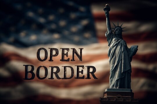 Open Border American flag statue of liberty