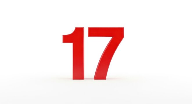 A large red number seventeen on a plain white background with subtle shadowing
