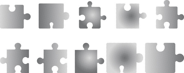 Fototapeta premium Extension Puzzle Halftone Icon Collection – Extension Puzzle Dotted Circles Halftones Geometric Dots Gradient – Dot Spray Gradient Vector Set for Modern Graphic Design