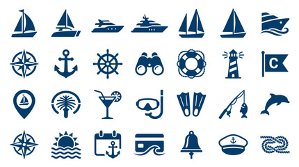 Nautical and Marine Icons Set for Travel and Leisure Activities Collection of Symbols for Sailing Boating and Ocean Adventures © Iconique Studio