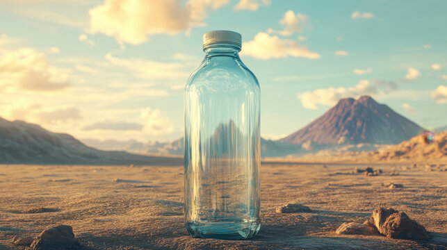 Solitary Plastic Bottle Desert Landscape Sunset