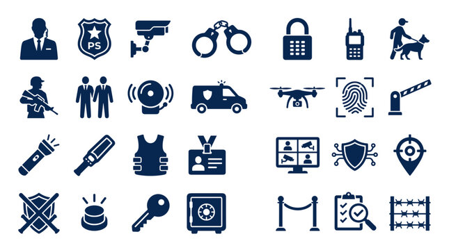 Security and Safety Icons Collection Representing Protection Surveillance Access Control and Law Enforcement Services