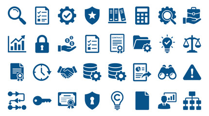 Obraz premium Collection of business and finance icons representing strategy analysis planning and security concepts in a professional setting