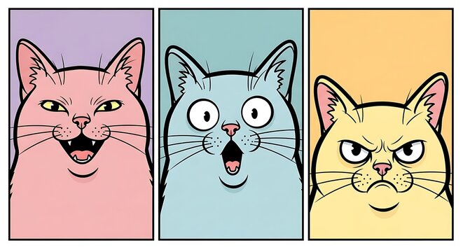 Colorful Split Screen Cats Laughing Surprised Grimacing