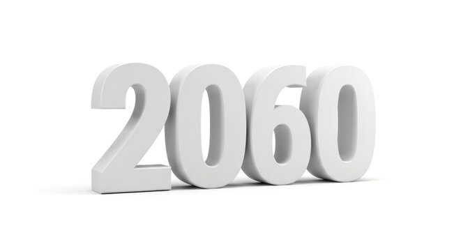 A large, white, 3D rendering of the year 2060 on a plain white background