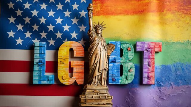 LGBT American flag statue of liberty