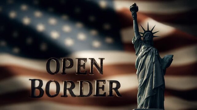 Open Border American flag statue of liberty