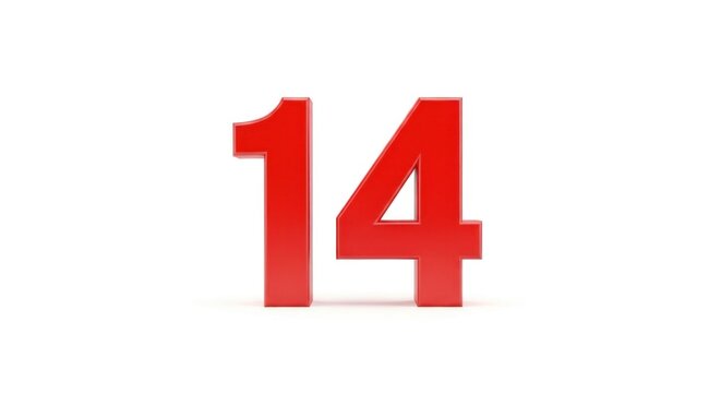 A large, bold, red number fourteen on a plain white background (1)