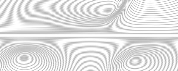 Naklejka premium Elegant monochrome wave lines forming a smooth distortion effect, resembling sound waves or terrain mapping in a clean and sophisticated style. simple design